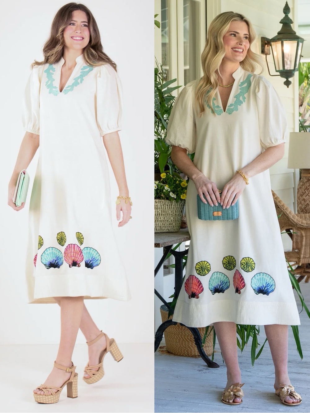 NEW Emily McCarthy Hampton Dress in Seaside Linen Blend Embroidered Midi   Sk15